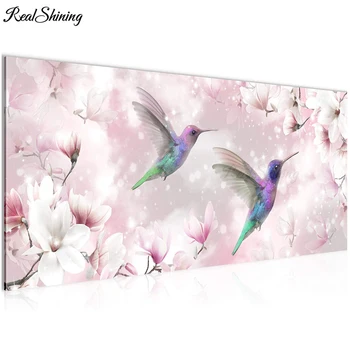 

Full diamond mosiac Pink flowers painting diy Diamond Painting 5d Diamant Embroidery rhinetones Cross Stitch Hummingbirds F138