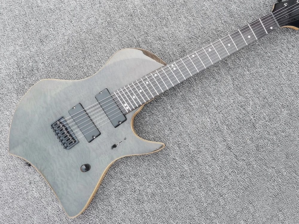 Gray Electric Bass Guitar 7 Strings with Rosewood Fretboard,Quilted