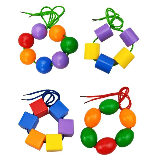 60pcs Beads Toys Geometric figurebeads Stringing Threading Beads Game Education Toy for Baby Kids Children Crafts Beads Toys 3