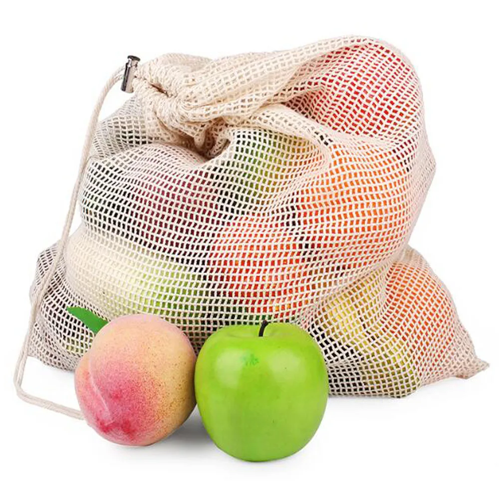 

Reusable Cotton Vegetable Bags Home Kitchen Fruit And Vegetable Storage Mesh Bags With Drawstring Machine Washable