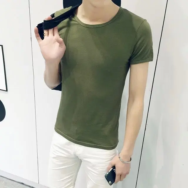 

Multi-color Men's Short Sleeve T-shirt Crew Neck Solid Color Loose And Plus-sized Short Sleeve Base Shirt Korean-style Slim Fit