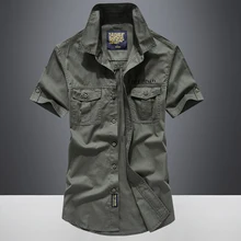 Мужские рубашки, хлопковая Военная рубашка цвета хаки, повседневная приталенная рубашка с карманом, винтажная рубашка с коротким рукавом, уличная одежда