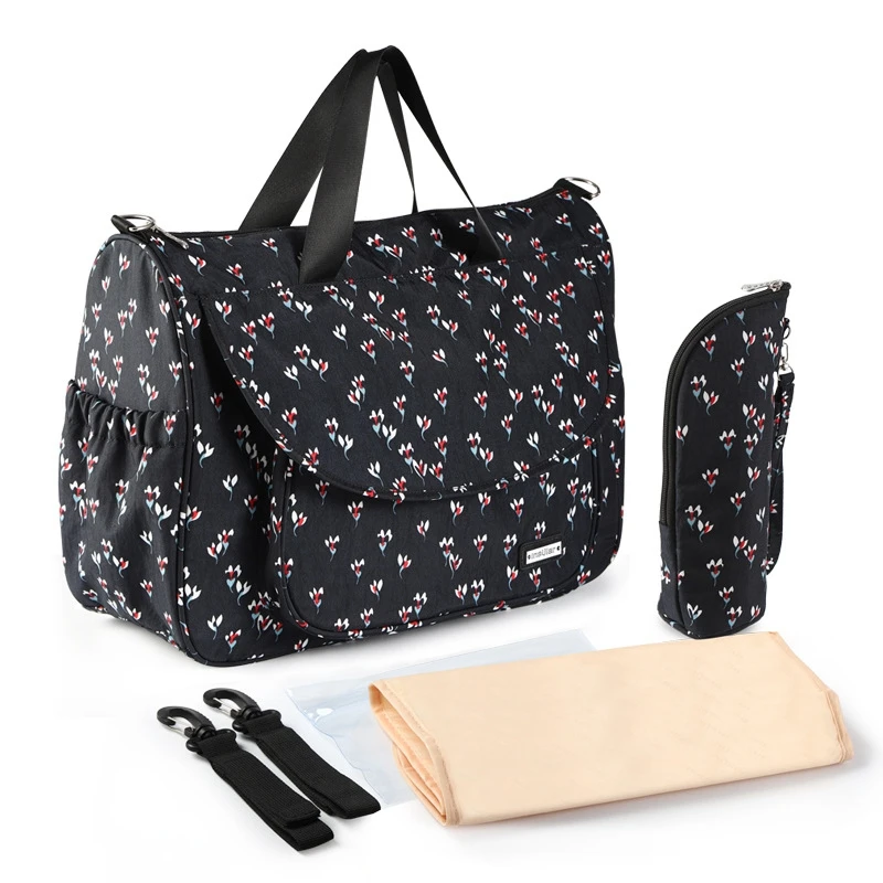 MOTOHOOD Baby Diaper Bags For Mom Flower Maternity Bag Stroller Bag Multifunctional Changing pad Nappy Bag For Mummy (8)