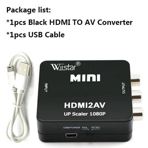 1080P мини HDMI к RCA AV композитный адаптер конвертер для ПК HDTV конвертер - Цвет: black conveter