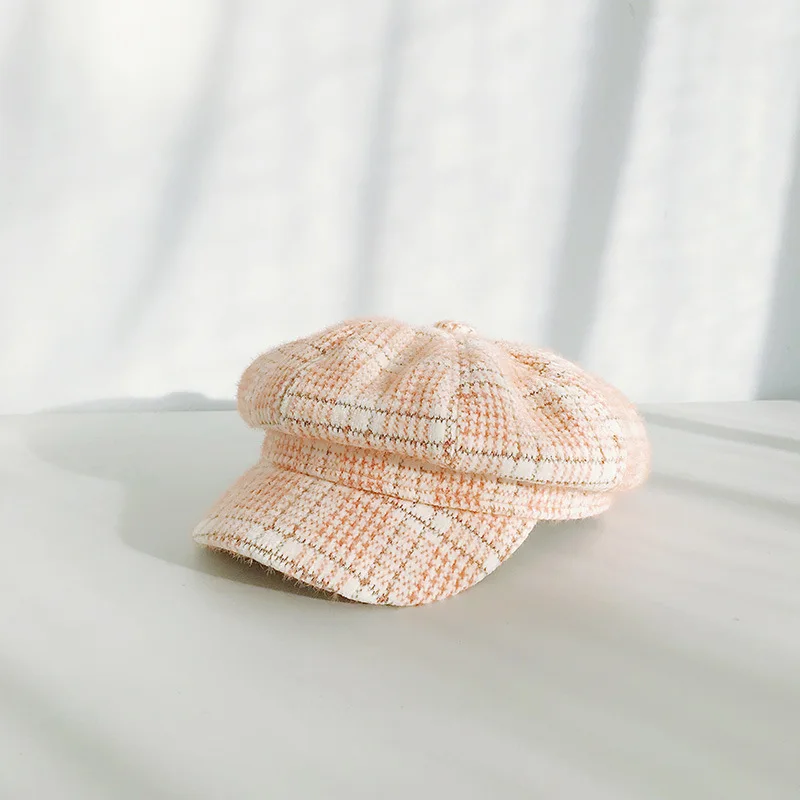 Winter Beret hat Caps Women Fashion Winter Hats for Women Vintage Plaid Flat Hats Chenill Wool Warm Octagonal cap Hat - Цвет: orange