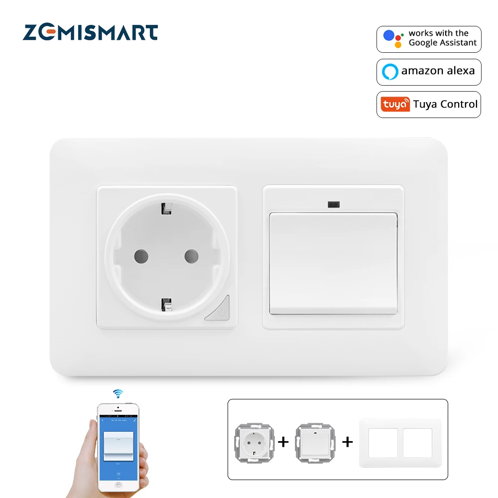 Zemismart EU Socket Smart Home Wall Light Switch one gang Compatible with Alexa Google Assistant WiFi Tuya Control |