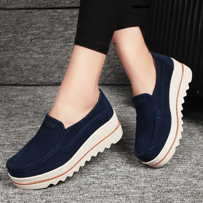 Spring New Women's Flat Shoes Platform Sports Shoes Large 35-42 Leather Suede Women's Casual Shoes Women's Crawling Shoes