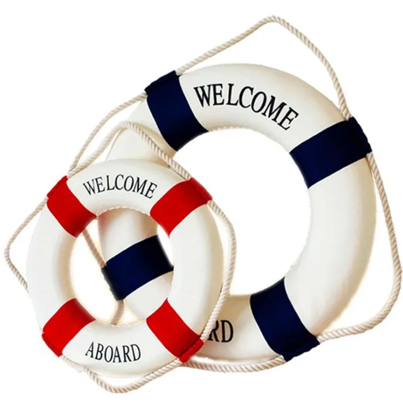 Nautical Style Welcome Decorative Red Blue Life Buoy Home Marine Beach