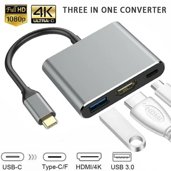 

Type-C to USB-C USB3.0 4K HDMI 3-in-1 HDTV Adapter Converter for Macbook Android Cable Adapter Converter for HDTV 1080P HDMI