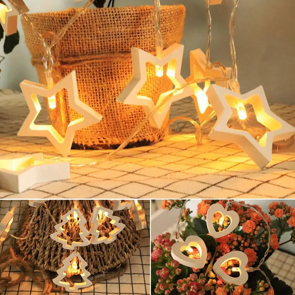 10/20LEDs Wooden Heart/Star/Xmas Tree Flexible Fairy Round Lights Bedroom Home Decor | Лампы и освещение