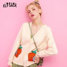 ELFSACK V образным вырезом и принтом в виде Клубнички и Повседневное в консервативном стиле кардиган свитер женская одежда абрикосового цвета корейский стиль женские свитера