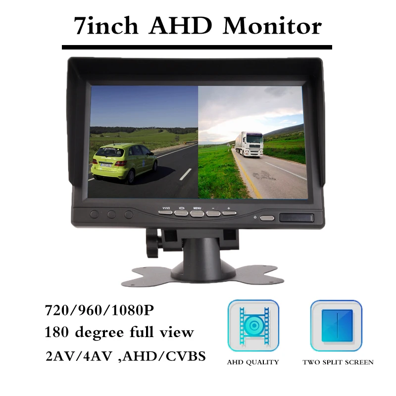 

7 Inch Car Camera Reversing Display 2 Split Screen Aviation Head Remote Control 12-24V Waterproof Construction Vehicle