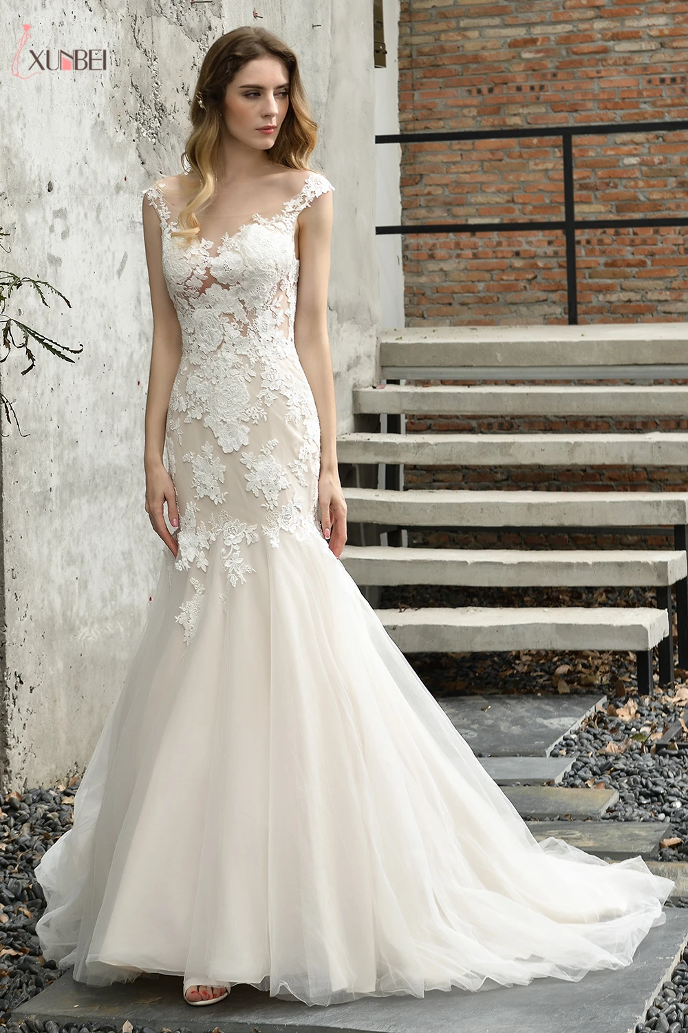 Robe De Mariee Новые свадебные платья Mermaind кружевной круглый вырез, Свадебные платья с блестками Vestido De Noiva