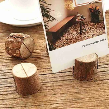 

1pc Stump-shaped Message Note Holder Party Decorative Wood Pile Name Place Card Holders Menu Wedding Birthday Decor