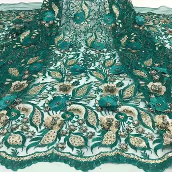 

Luxury 3D African Lace with Sequin Green Nigerian Laces for Women Dress Beautiful Flower Wedding Dress Style Lace