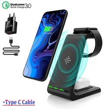 Wireless Charger Stand 3 in 1 Qi 15W Fast Charging Dock Station for Apple Samsung Watch iWatch AirPods Pro iPhone 12 11 XS XR X