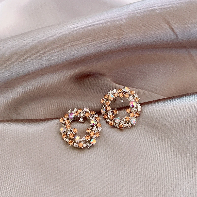 Корейские цветные Кристальные круглые серьги-гвоздики в виде цветка, стразы, венок, гирлянда, серьги-гвоздики, серьги-гвоздики для женщин