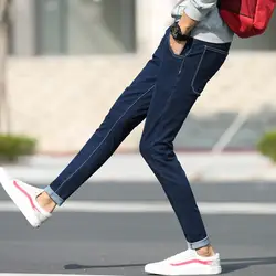 Мужские Стрейчевые прямые брюки джинсы хлопок сплошной цвет карман для мужчин мода Slim Fit деним повседневные тонкие джинсовые брюки прямого