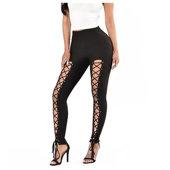 

Mesh Leggings Sport Women Fitness High Waist Solid Color Pants For Women 2020 Sexy Lace Up Slim Fit Leggings Ma6