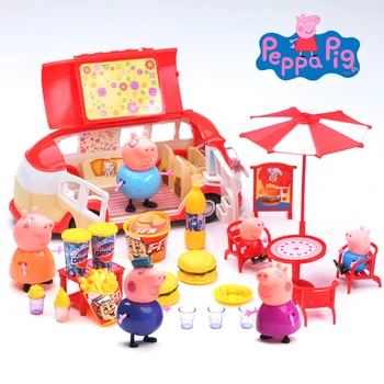 

Piggy Family&Hamburger Truck Toy Set Peppa Pig Pretend Play Dining Car peppapig Friends Action Figure Simulation Scene Kids Toy