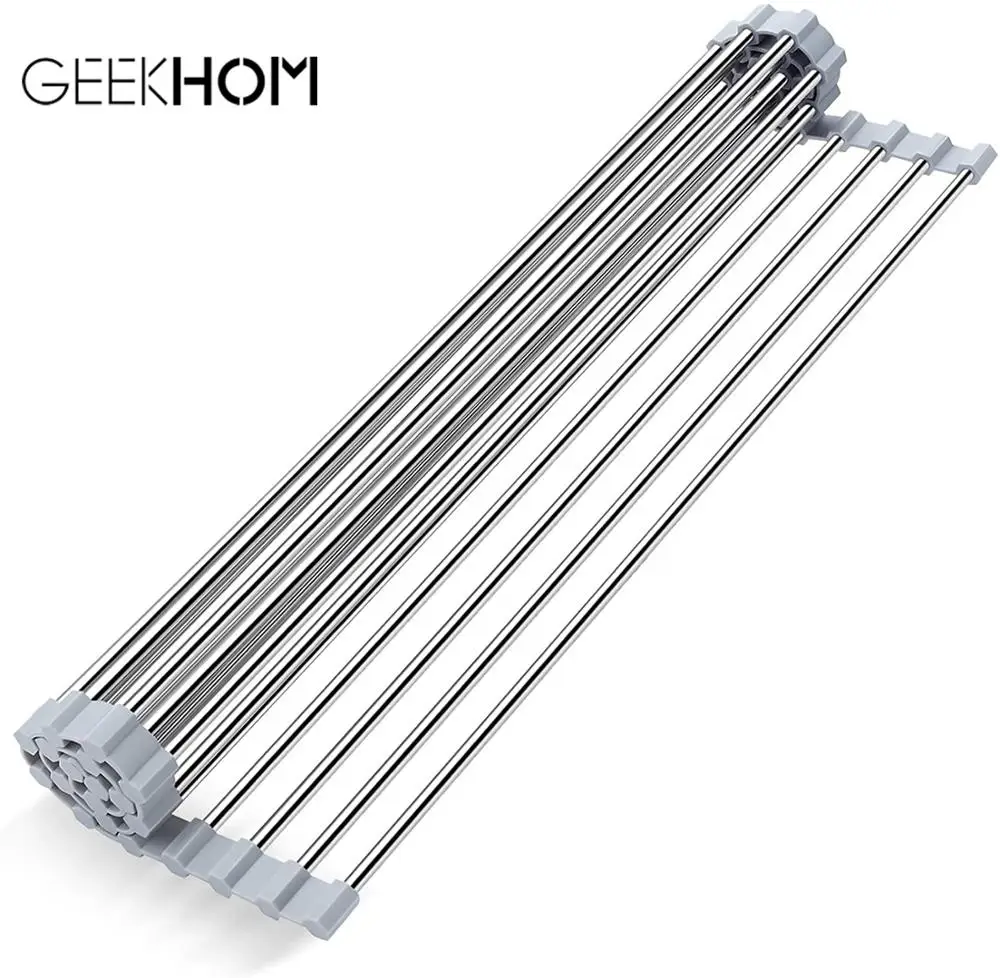 

GEEKHOM Rolling Sink Rack Stainless Steel Adjustable Telescopic Kitchen Over Sink Dish Drying Rack Insert Kitchen Storage