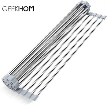 

GEEKHOM Rolling Sink Rack Stainless Steel Adjustable Telescopic Kitchen Over Sink Dish Drying Rack Insert Kitchen Storage