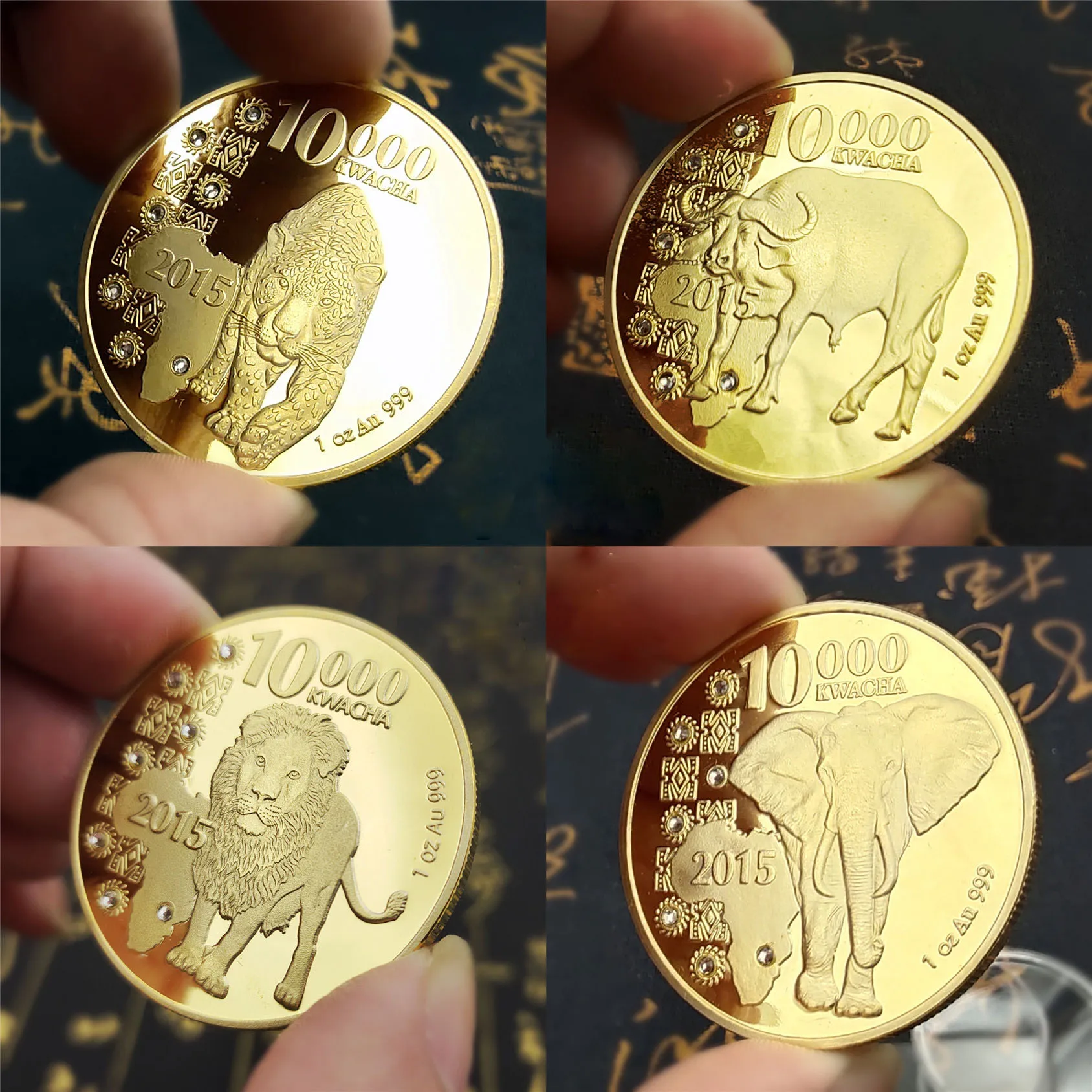 2015 Zambia Republic Gold Animal Commemorative Coin 1oz .999 African Leopard Lion Buffalo Elephant10000 Kwacha Collection | Дом и сад