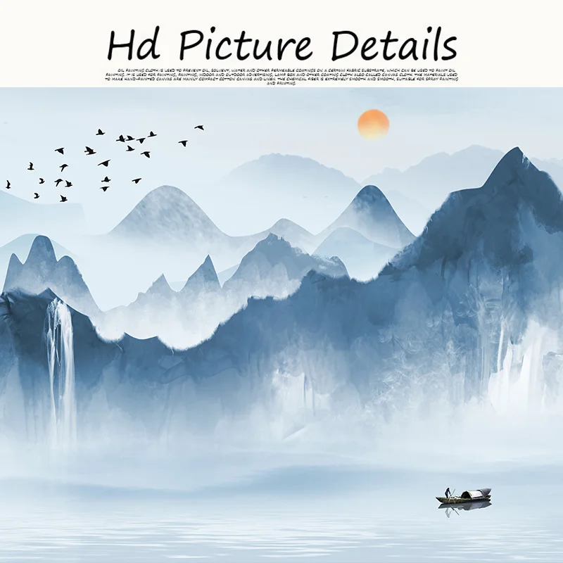 Абстрактная картина горная лодка озеро панорама пейзаж холст живопись скандинавские плакаты и репродукции, настенное искусство картина для гостиной