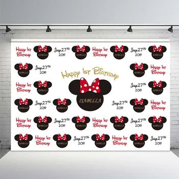 

Minnie Mouse Backdrop Photography Baby Birthday Party RED Bow Wave Point Decoration photography backdrops baby backdrop