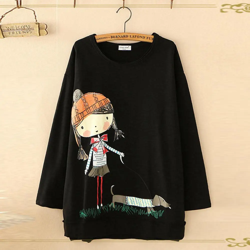 

Women Top Plus Size O-neck Cartoon Print Long Sleeve Casual T-Shirt M-5XL funny t shirts women camisetas manga larga mujer W#