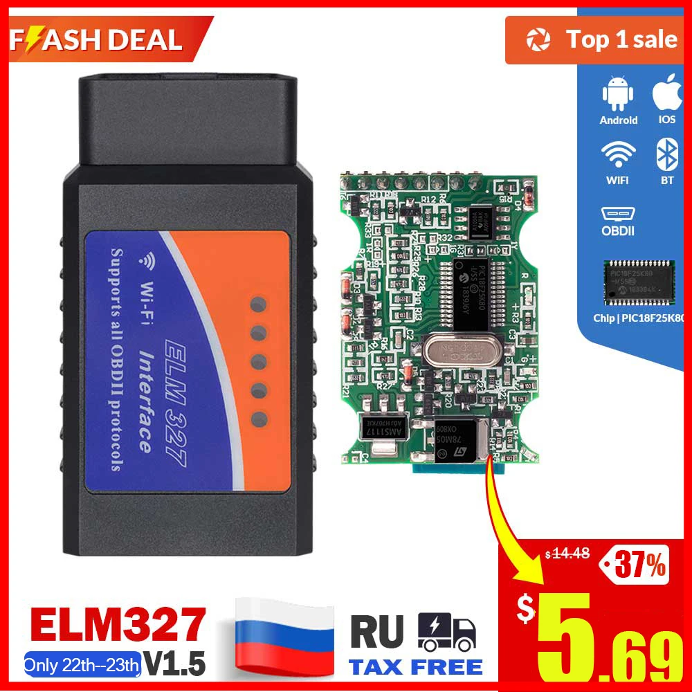 ELM327 V1.5 Bluetooth/Wifi OBD2 scanner v1.5 Elm 327 Bluetooth PIC18F25K80 Auto Diagnostic Tool OBDII for Android/IOS/Windows