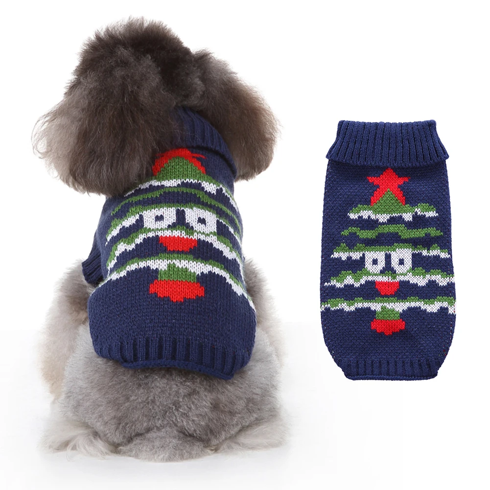 Одежда для домашних собак зимние теплые свитера с принтом дерева для маленьких и крупных собак, пальто, свитер для собак на Рождество и зиму
