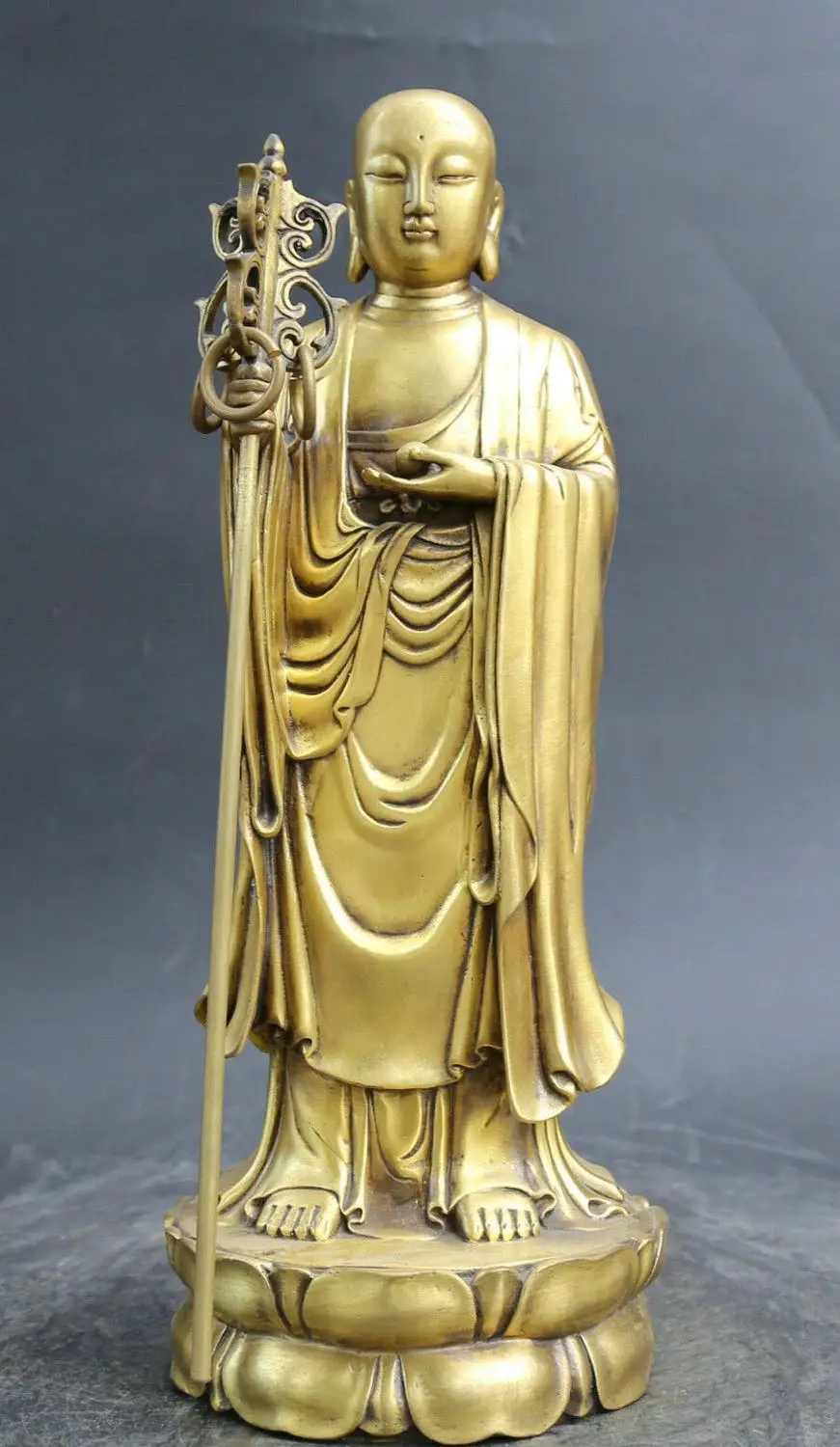 15," Китайский буддизм латунь Ksitigarbha Boddhisattva Стенд статуя цветка лотоса