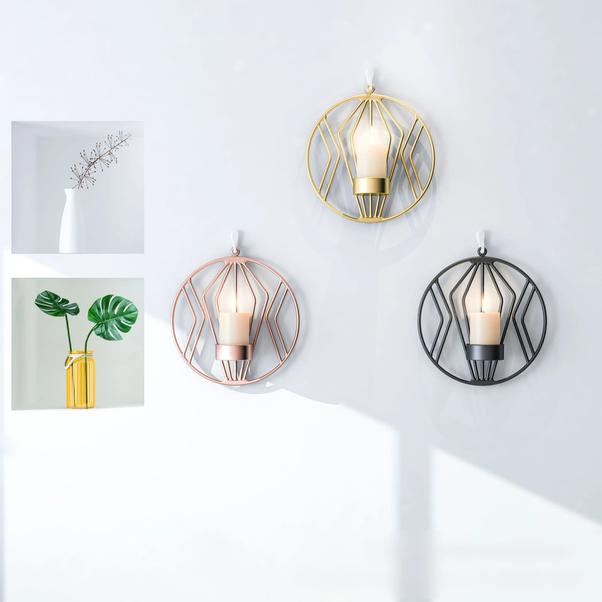 Геометрические подсвечники в скандинавском стиле железный настенный