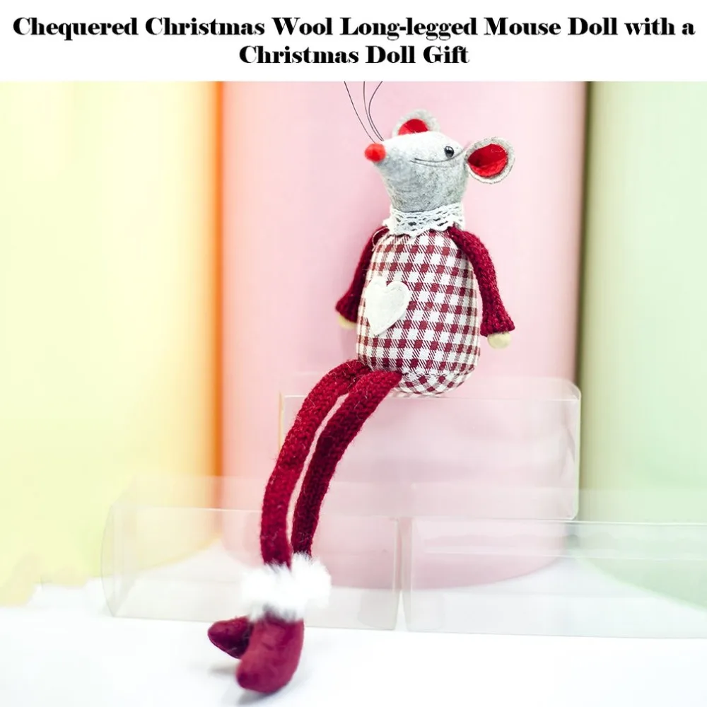 Рождественские украшения, клетчатая ткань, Рождественская шерстяная длинноногая фигурка мыши, украшения, Рождественская кукла, подарок