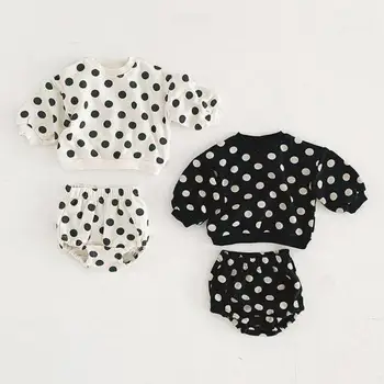 

0-24M Newborn Kids Baby Boys Girl Clothes Set Long Sleeve Loose Sweatshirt Tops Shorts Suit Dot Print Toddler Casual Outfits