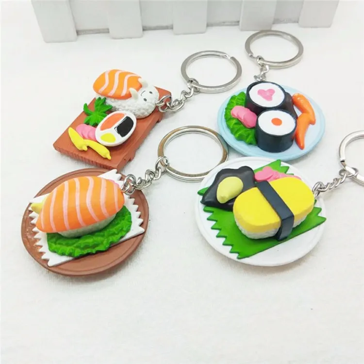 FREE-SHIPPING-BY-DHL-100pcs-lot-New-Hot-Japanese-Cuisine-Sushi-Keychains-Novelty-Food-Shaped-Keyrings