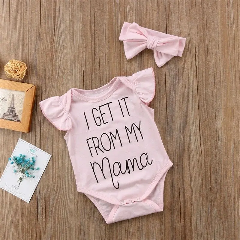 

Newborn Baby Girls I got it From My Mom Romper Jumpsuit Headband Outfits Clothes Set