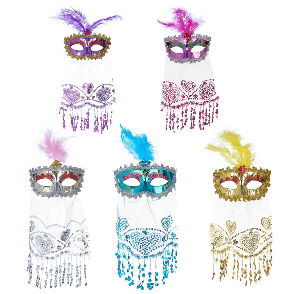

Sexy Rose Women's Brilliant Masquerade Mask Oriental Fluffy Feather Venetian Mask Party Dance Mask For Costume Cosplay Decor