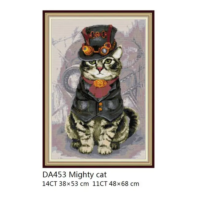 Mighty Cat Patterns Cross Stitch Kits 14CT 11CT Count Printed Canvas DMC DIY Handmade Embroidery Kits Needlework Sets Home Decor Cross Stitch DA453