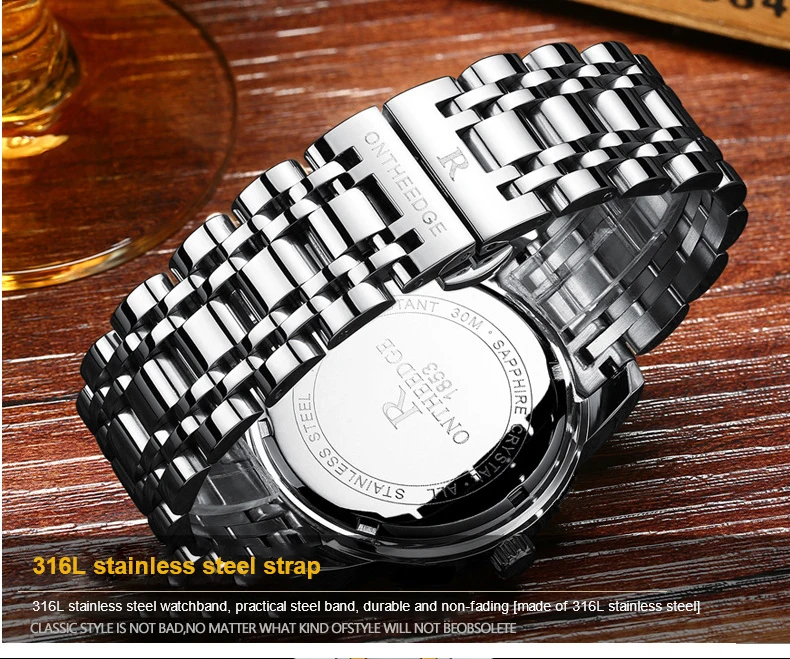 Ruizhiyuan Band Steel Watch Men's and Women's Genuine Quartz Watch Three-pin Business Non-Mechanical Watch
