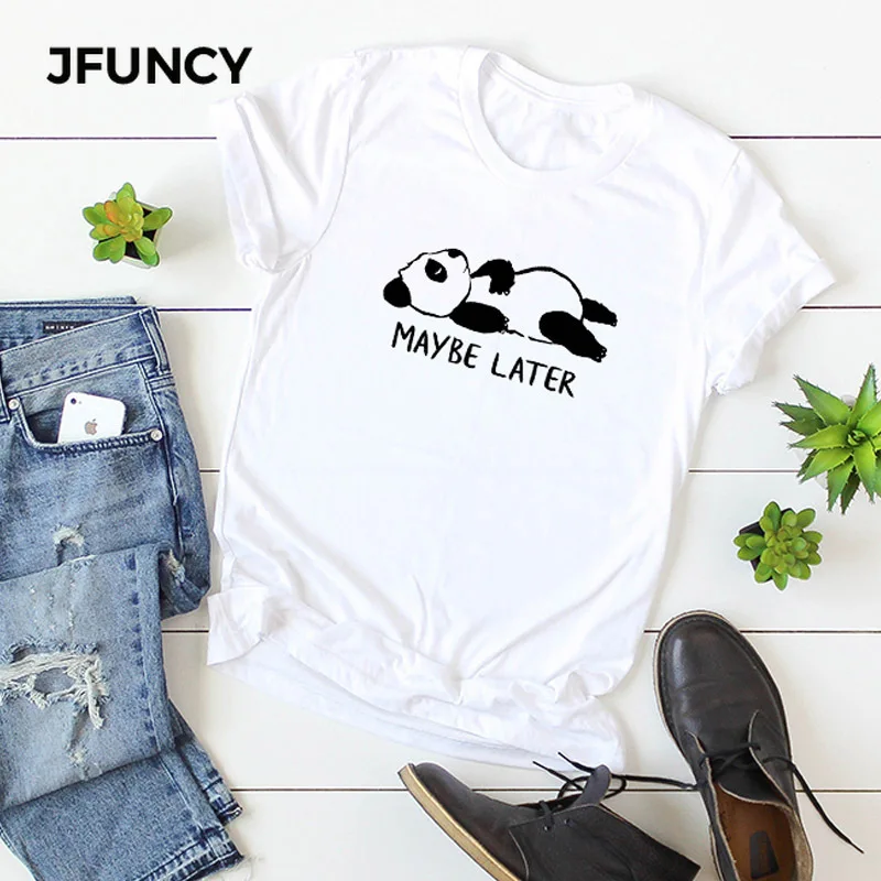 

JFUNCY 2020 Fashion Spring Summer Women's Tops Lovely Panda Tshirt 100% Cotton Woman Tee Shirts O-Neck Short Sleeve T-Shirts