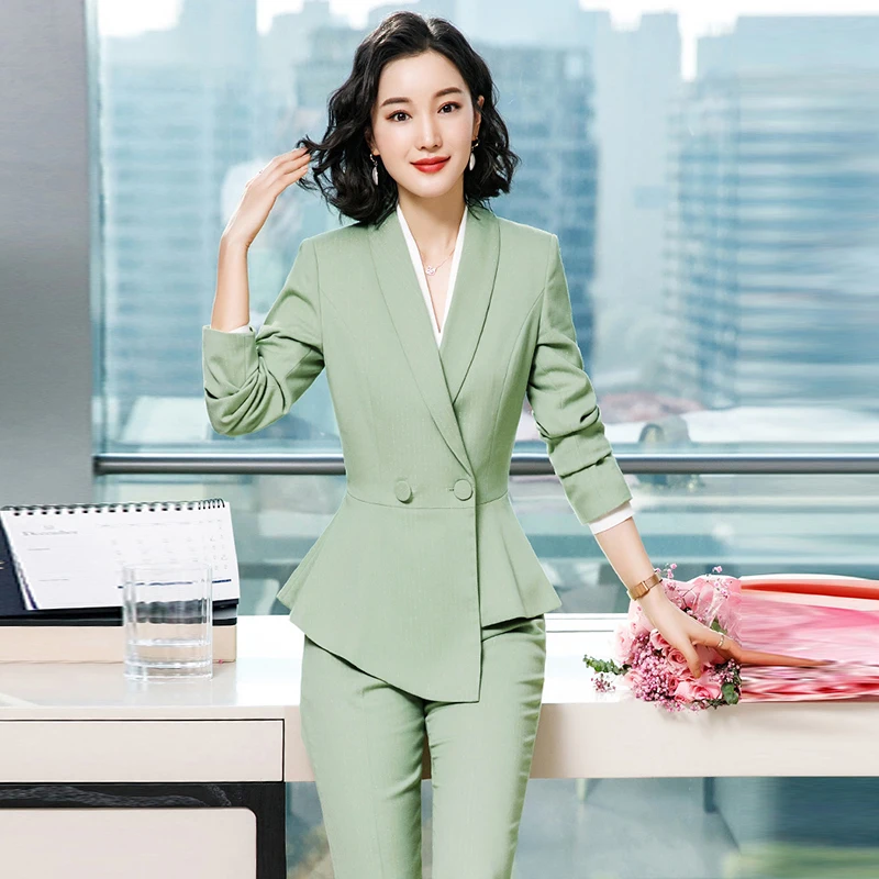 

Autumn and winter plus size women's 2-4XL temperament professional wear Slim-fit striped ladies trouser suits Two-piece suit