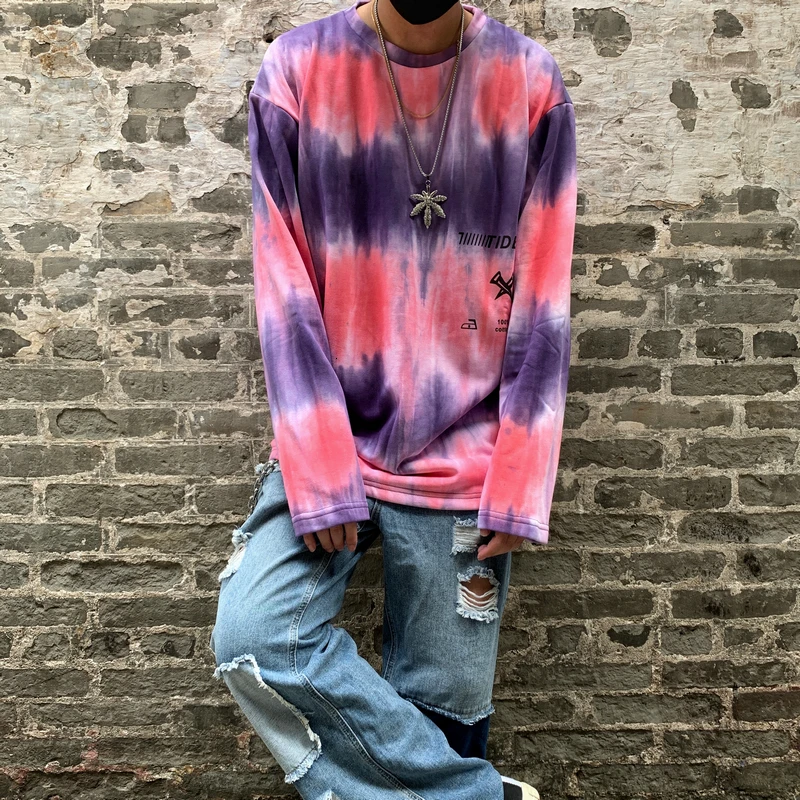Autumn Winter Tide Men Women Lovers Round Neck Tie-dyed Pullover Printing Loose Long Sleeve Streetwear Hip Hop Hoodie