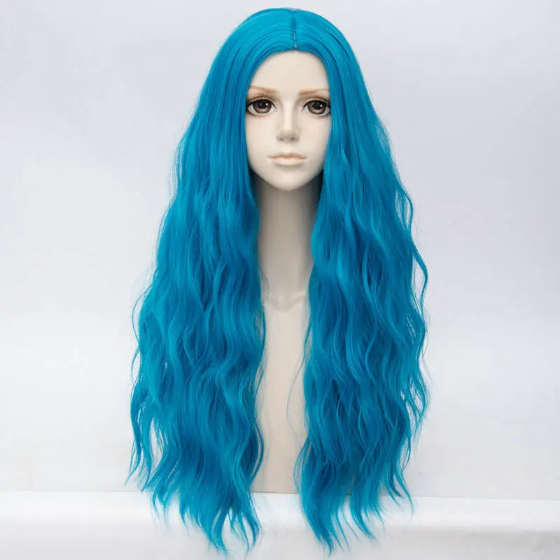 Косплей микс 78 см Косплей Лолита термостойкий пушистый длинный кудрявый Хэллоуин синтетический парик+ Кепка - Цвет: blue wig