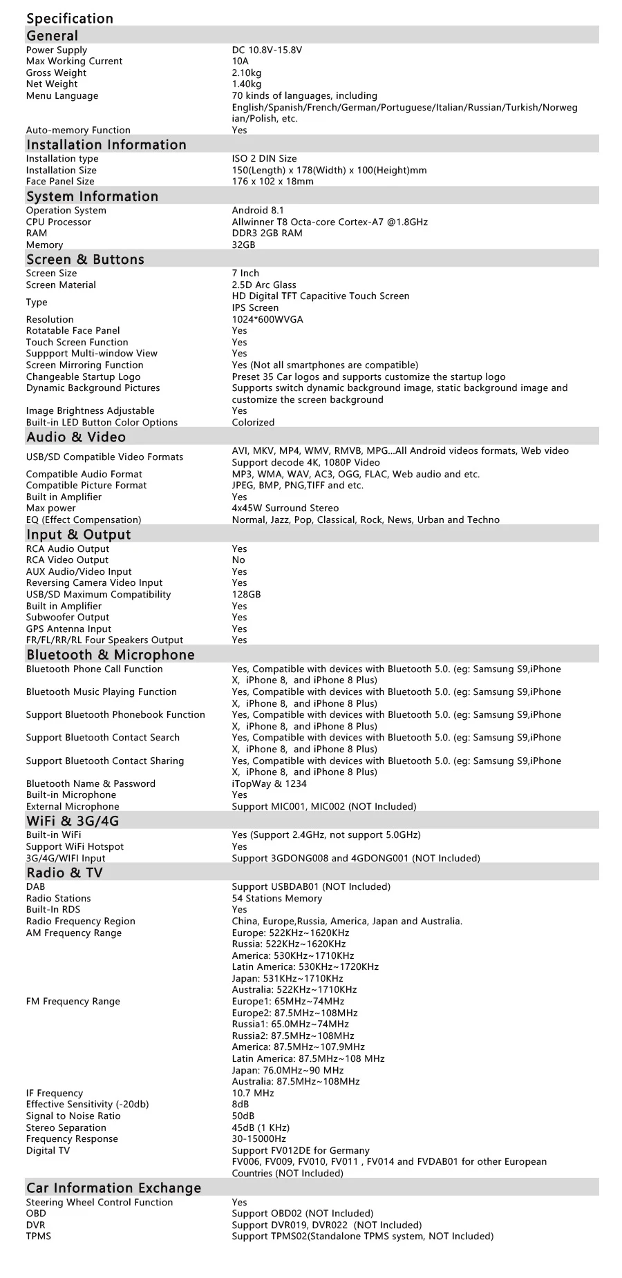 Excellent XTRONS 7" IPS Universal 2 Din Android 8.1 Octa-Core 2G RAM 32GB ROM  Car Stereo 2.5D Curved Screen GPS OBD DAB WIFI No DVD 23