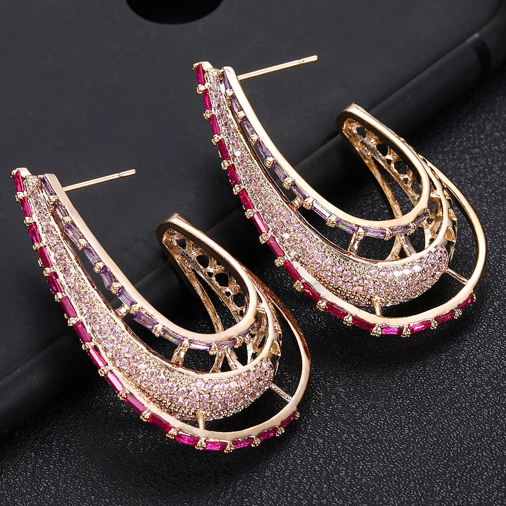 janeklly Luxury Link Chain Cubic Zircon Statement Big Hoop Earrings For Women Wedding DUBAI Bridal Round Circle Hoop Earrings 20