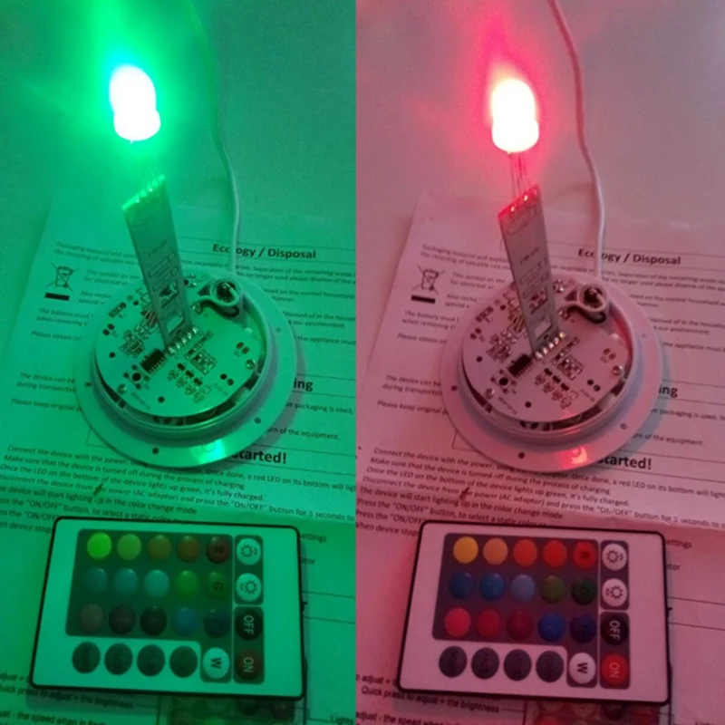 D90mm 1 светодиодный 0,6 Вт полосы светильник прямого заряда ИК-пульт дистанционного управления с 24-мя клавишами Управление смена 16 цветов RGB светодиодный светильник источник 10 шт./лот