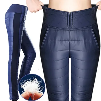 

Winter Women Down Pants Plus Size Velvet Trousers Thickening Slim Thermal Female Warm Trousers Legging High Waist Pants