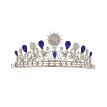 Звезда моды веер Ye Стиль Знаменитостей невесты большая корона барокко лента для волос Подсолнух синяя Чародейка-корона